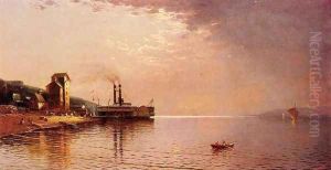 The Side-Wheeler 'The City of St. Paul' on The Missippippi River, Dubuque, Iowa by Jasper Francis Cropsey