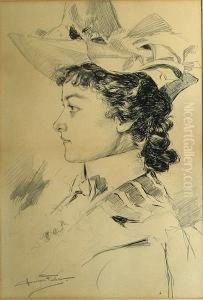 A Young Woman In Profile by Harrison C. Fisher