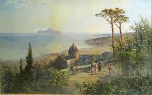 Figures On A Promenade With Stromboli In The Distance by Hugo Anton Fisher