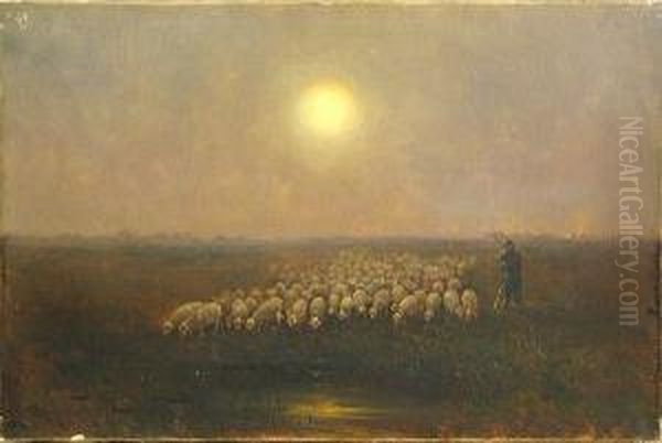 A Shepherd Leading His Flock To Water - view 1