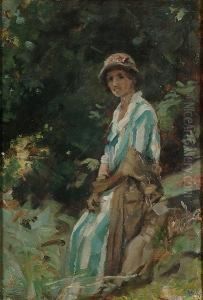 Mignonne Hartwell Seated In Woodland by Percy Harland Fisher