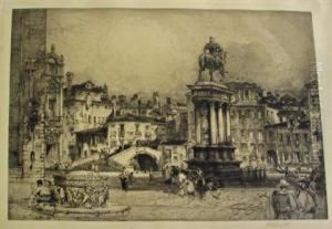 Piazza With Monument To Bartolommeo by E. Hedley Fitton