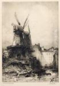 Depicts London Southeast Coast With Windmill And Canal Traffic Depicts London Southeast Coast With Windmill And Canal Traffic
