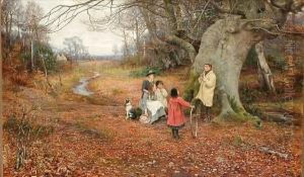 Extensive Autumnal Woodland Scene, With Children In The Foreground - view 1