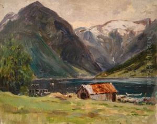 ' Norway ' View Of A Building Before A Fjord - view 1