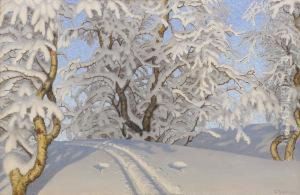 Fjallbjorkar I Vintersol by Gustaf Fjaestad