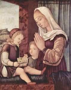 Mary and John the Baptist praying to the Christ child by Vittore Carpaccio
