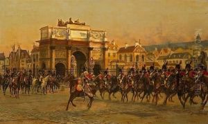 Napoleon And His Staff Reviewing
 The Mounted Chasseurs Of The Imperial Guard Before The Arc De Triomphe 
Du Carrousel by Francois Flameng