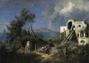 Capri. View On The Island From The Naples Area. Oil On Canvas. 110 X 153cm. by Albert Flamm