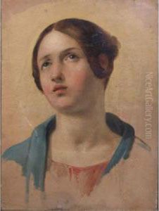 Study Of A Young Woman Looking Up by Hippolyte Flandrin