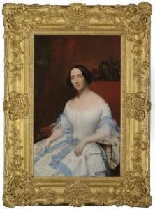 Portrait Of Helena, Baronne 
Fould, Seated, Three-quarter-length, In A White Dress With Blue Ribbon