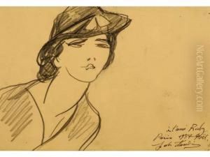 Portrait De Jeune Fille. by Jules Flandrin