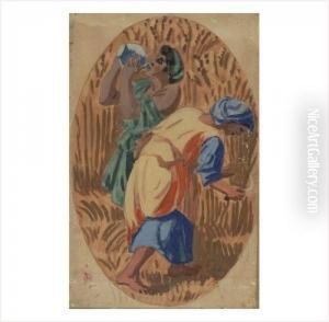 Hommes Travaillant Aux Champs by Jules Flandrin