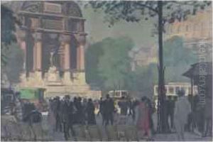 La Fontaine Saint-michel A Paris by Jules Flandrin