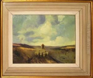 Bergere Et Ses Moutons by Gustave Flasschoen