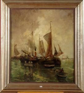 Coin De Port Anime En Hollande by Gustave Flasschoen