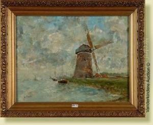 Paysage Hollandais Au Moulin by Gustave Flasschoen