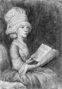 Portrait Study Of Mrs Matthew,
Seated, Three-quarter-length,wearing A Cap, Reading A Book by John Flaxman