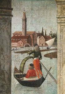 The Arrival of the English Ambassadors, from the St. Ursula Cycle, detail of a gondola, 1490-96 by Vittore Carpaccio