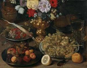 "stillleben Mit Obst Und Sommerstraus", Ol/holz by Georg Flegel
