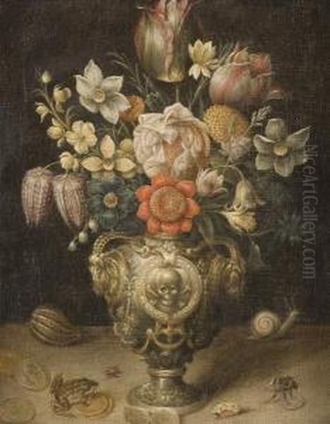 Natura Morta Di Fiori Entro Vaso Con Memento Mori - view 1