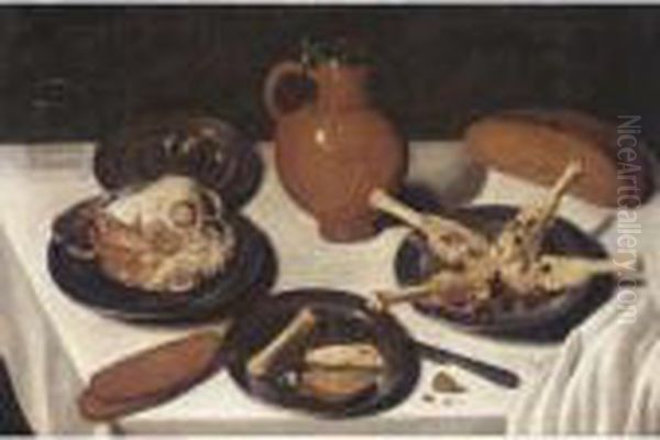 A Still Life With Various Cuts
Of Meats On Pewter Plates Together With An Earthenware Flagon, A Glass
And A Loaf Of Bread - view 1