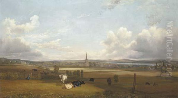 View Of Alloa, With Cows And Figures In The Foreground - view 1