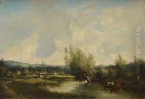 Vaches A L'abreuvoir Pres De L'ecluse by Camille Flers