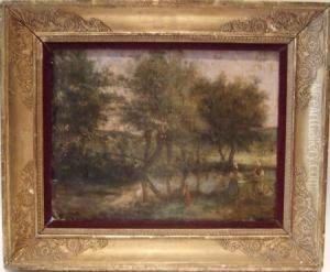 Les Lavandieres En Bord De Riviere by Camille Flers