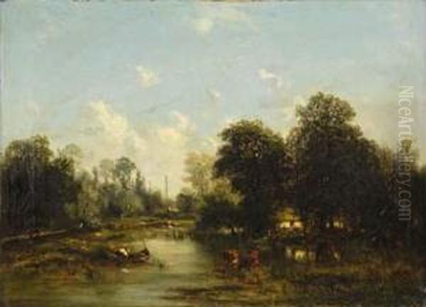 Paysan A La Barque Et A L'etang - view 1