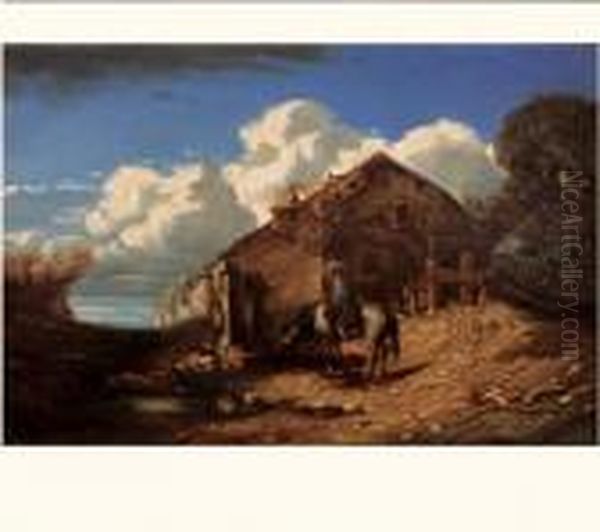 Cavalier Et Cheval S'abreuvant - view 1