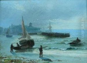 Fishing Boats On The Shoreline by Edwin Fletcher