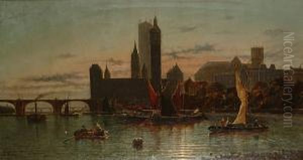 Barges On The Thames At Westminster - view 1