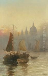 St Paul's From The Thames; Westminster From The Thames by Edwin Fletcher