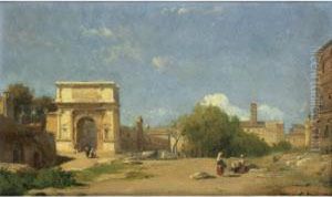 L'arc De Titus A Rome 
[francois-antoine-leon Fleury, The Arch Of Titus, Rome, Oil On Paper 
Laid Down On Canvas, Signed.] by Leon Fleury