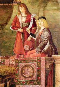 The Meeting of Etherius and Ursula and the Departure of the Pilgrims, from the St. Ursula Cycle (detail of two men from the centre) 1495 by Vittore Carpaccio