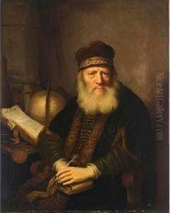 A Portrait Of A Philosopher, 
Seated Half-length At His Desk With A Globe, Holding A Pen And A Book In
 His Hands