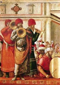 St. George Baptising the Gentiles (detail of musicians on the left hand side) 1501-07