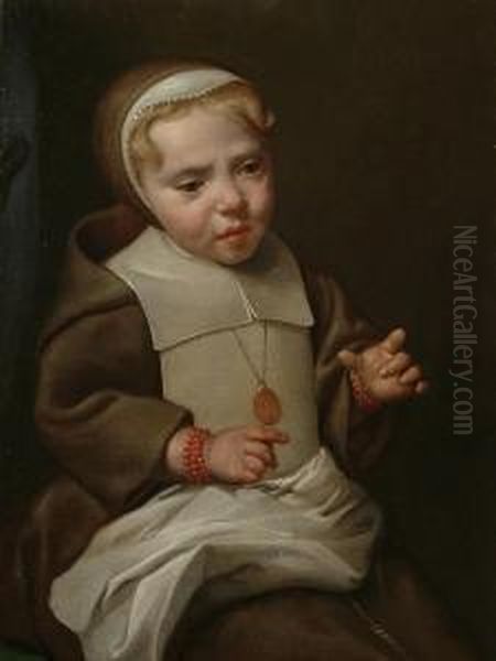 Portrait Half-length, Of A Young Girl Wearing A Brown Dress With A Lawn Collar And Apron - view 1