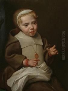 Portrait Half-length, Of A Young Girl Wearing A Brown Dress With A Lawn Collar And Apron Portrait Half-length, Of A Young Girl Wearing A Brown Dress With A Lawn Collar And Apron