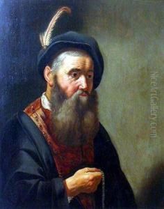 Man With Plumed Hat Holding Beads