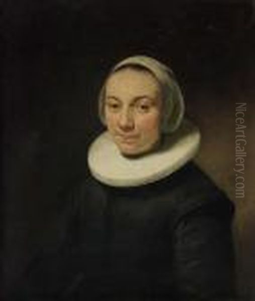 Portrait Of A Lady, Bust-length, In A Black Dress With A Ruff, Anda White Head-dress - view 1