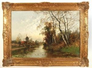 Herbstlicheflusslandschaft Mit Birken