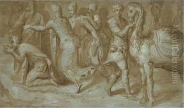 Personnages Buvant A Une Fontaine - view 1