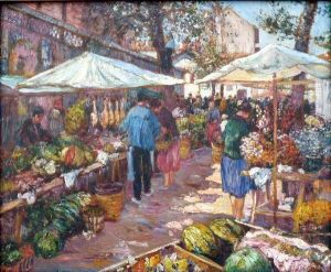 Marche Aux Fleurs Et Legumes , St Jean De Luz by Louis Floutier