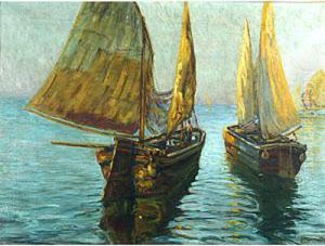 Flumiani, Trieste - ""barche Al Largo"" Cm. 75x100