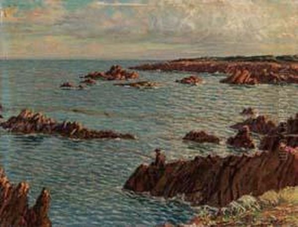 Pescatore Sugli Scogli Olio Su
Cartonetelato, Cm. 27x35 Firmato Piero Focardi In Basso A Destra - view 1
