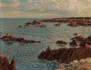 Pescatore Sugli Scogli Olio Su 
Cartonetelato, Cm. 27x35 Firmato Piero Focardi In Basso A Destra
