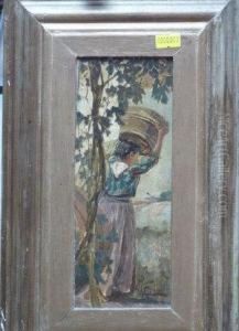 A Young Italian Woman Carrying A Wooden Tub Of Grapes On Her Head A Young Italian Woman Carrying A Wooden Tub Of Grapes On Her Head