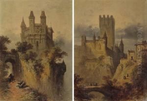 Lotto Di Due Dipinti: <castello Con Un Ponte> E <borgo For-